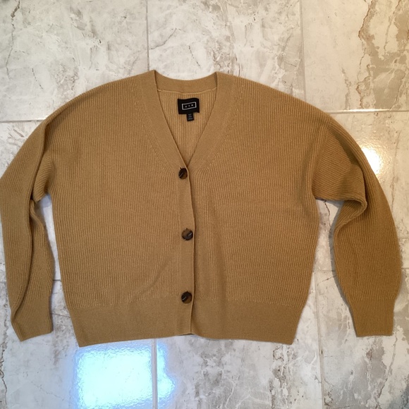 AYR "The Win Win" Cardigan 100% Cashmere Mustard Yellow Size XS - Picture 2 of 5